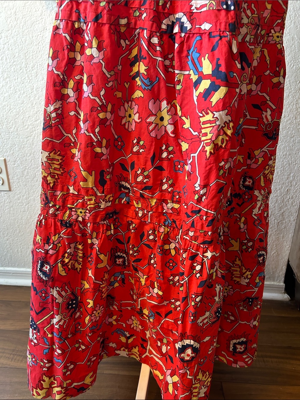 Anthopologie Red Floral Maxi Dress with Tiered Skirt Sz 2X- 100% Cotton - Picture 7 of 12